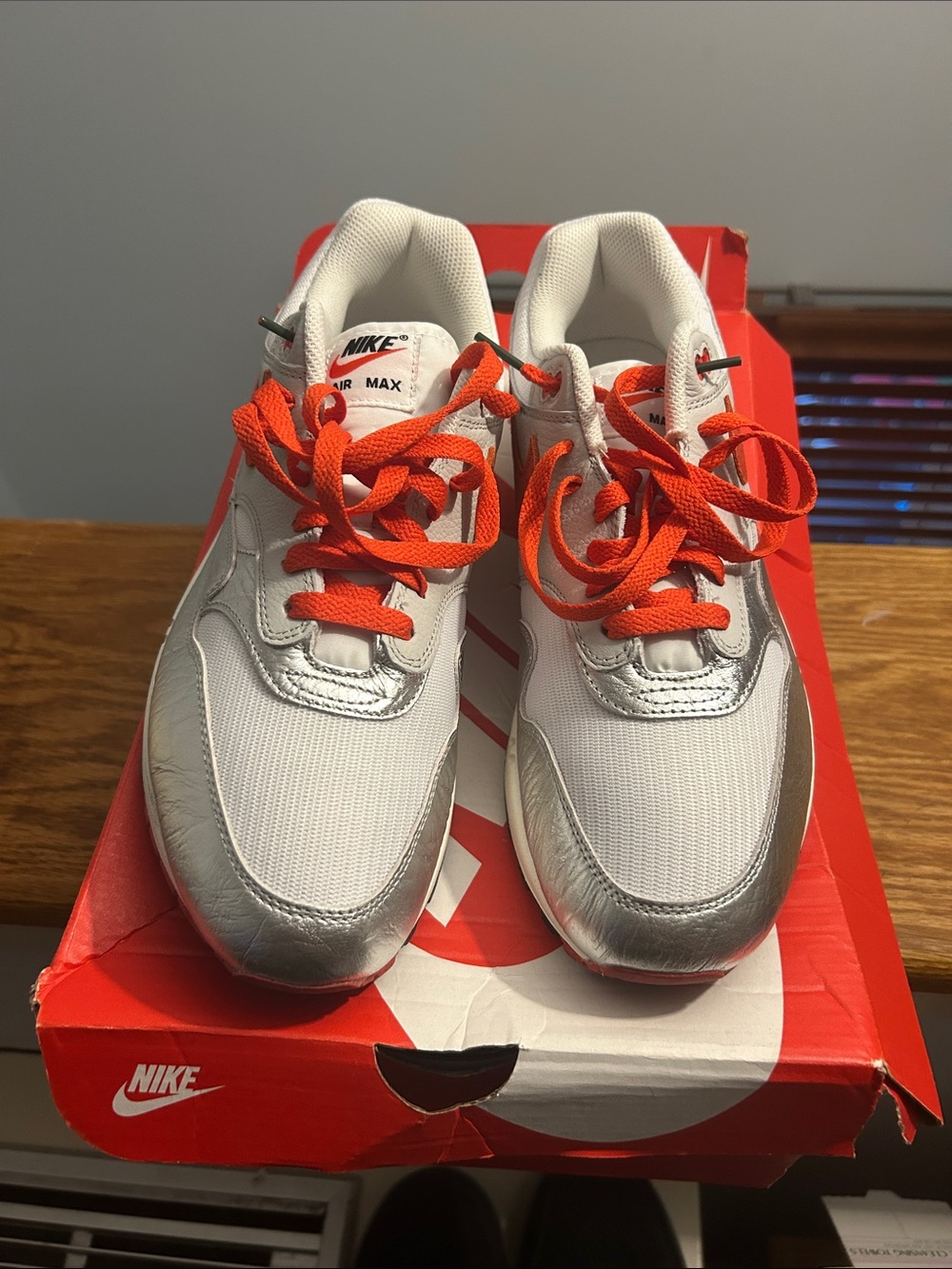 Nike White and Orange Men's Air Max Sneakers with Silver Accents